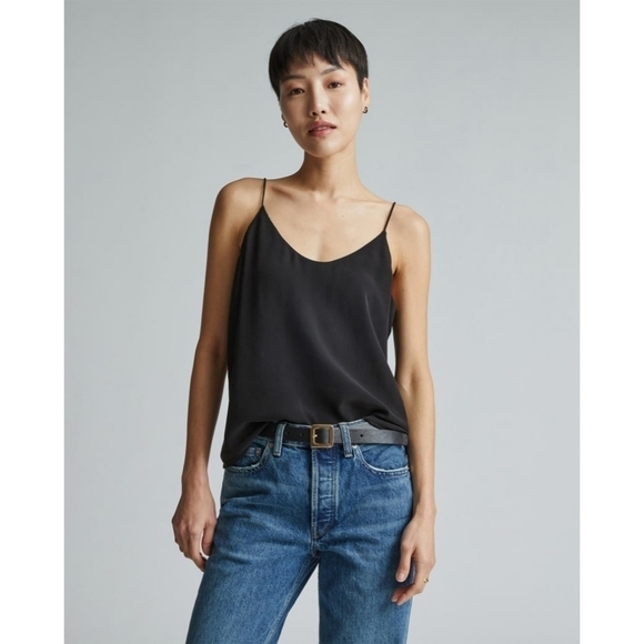 Everlane Tank Top Medium Women Silk Black Crop Blouse The Clean Cami Spaghetti - Picture 1 of 14